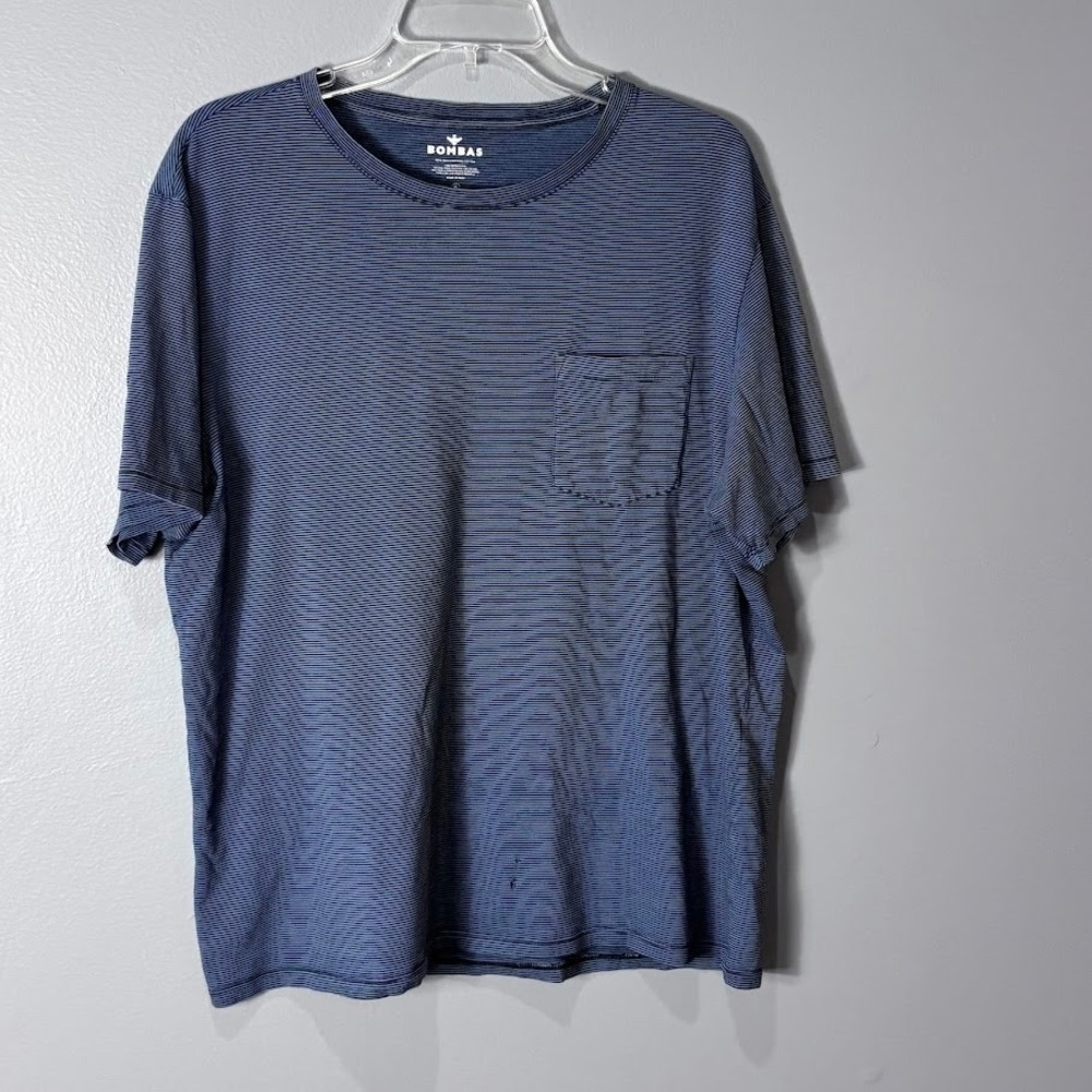 Bombas Mens XL Pima Cotton Striped Pocket T-Shirt Blue Black Short Sleeve‎ Tee